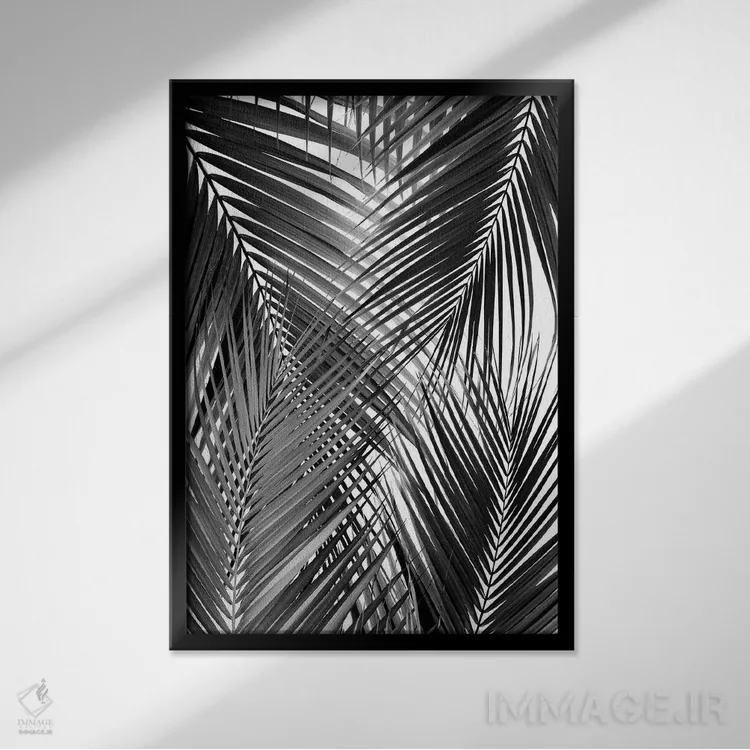 تابلو رویای برگ نخلهای سیاه اثر هنر آنیتا و بلا - نمای قابدار مشکی