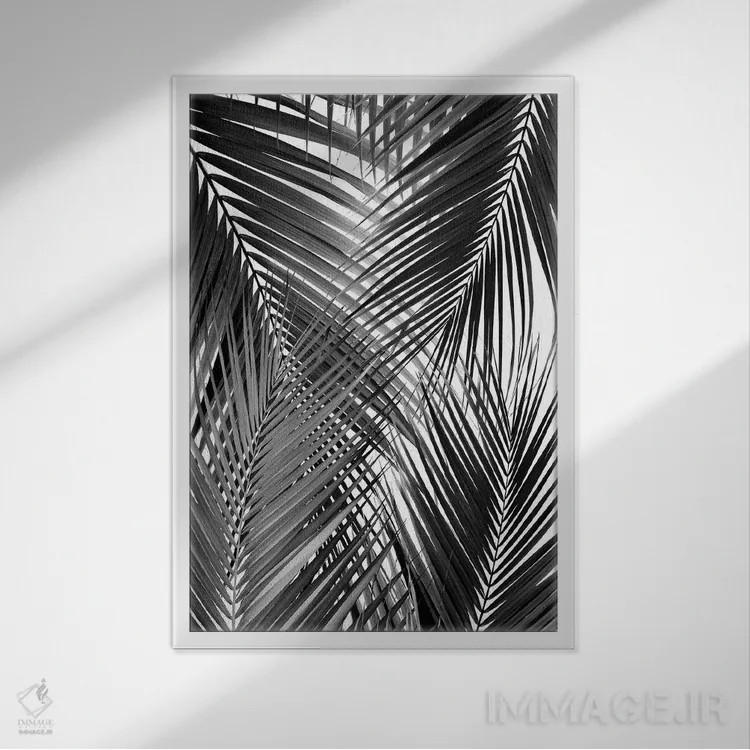تابلو رویای برگ نخلهای سیاه اثر هنر آنیتا و بلا - نمای قابدار سفید