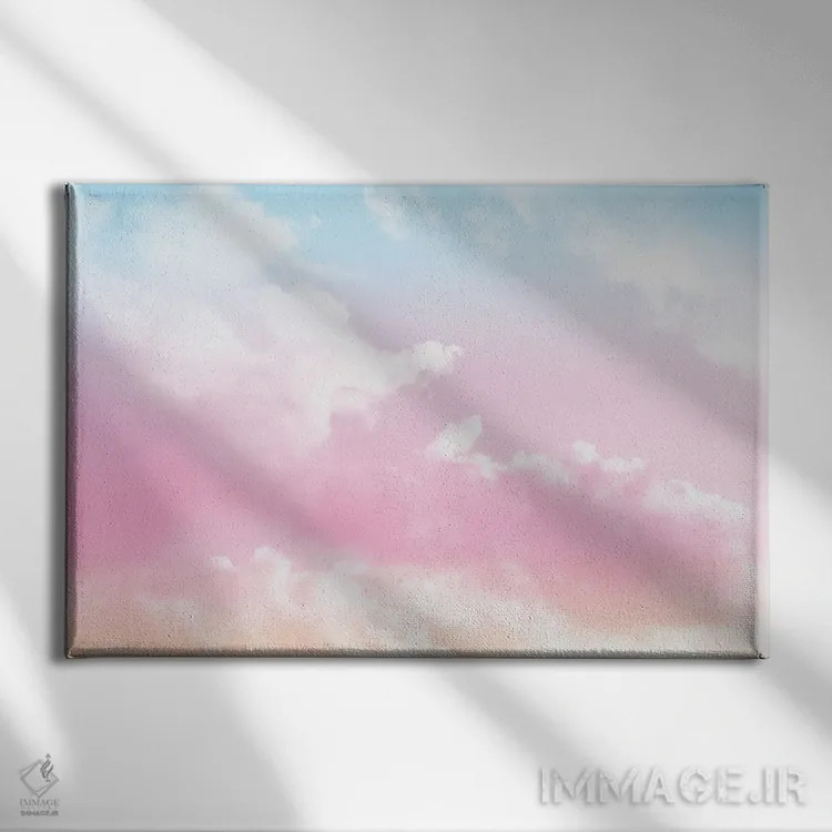تابلو ابرهای پاستلی رؤیایی اثر هنر آنیتا و بلا - نمای روبهرو روی دیوار
