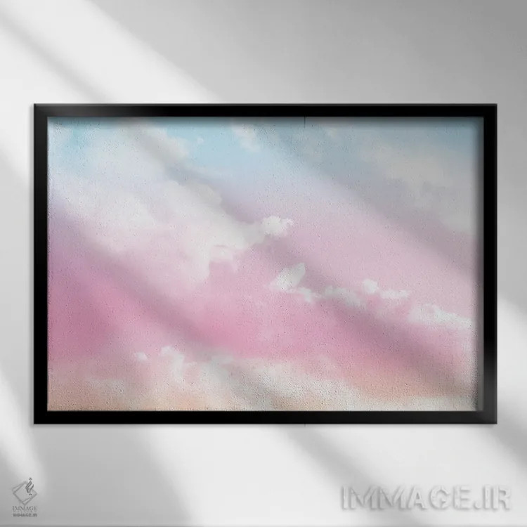 تابلو ابرهای پاستلی رؤیایی اثر هنر آنیتا و بلا - نمای قابدار مشکی