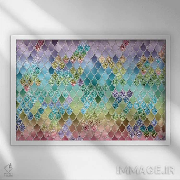 تابلو فلسهای درخشان پری دریایی تابستانی (درخشش مصنوعی) اثر هنر آنیتا و بلا - نمای قابدار سفید
