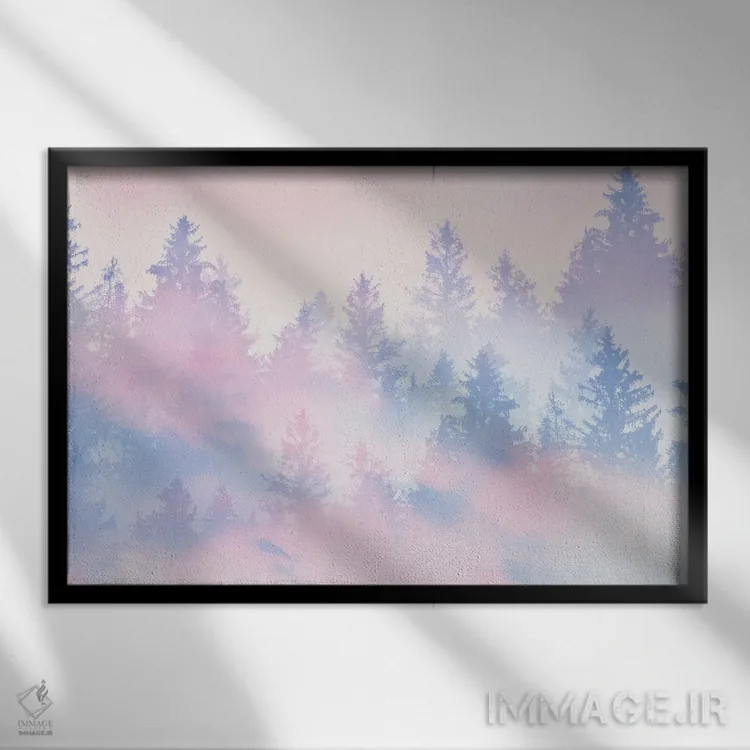 تابلو رویای جنگل پاستلی سوم اثر هنر آنیتا و بلا - نمای قابدار مشکی
