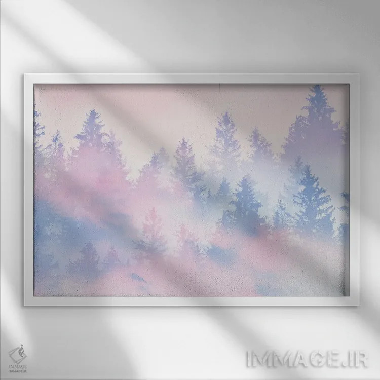تابلو رویای جنگل پاستلی سوم اثر هنر آنیتا و بلا - نمای قابدار سفید