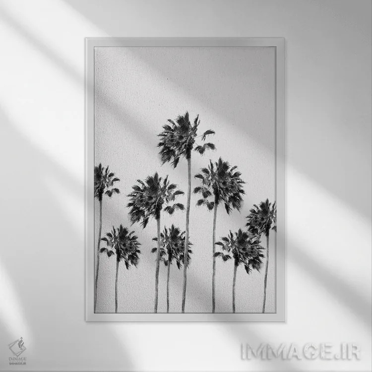 تابلو ظرافت نخلهای سیاه و سفید یک اثر هنر آنیتا و بلا - نمای قابدار سفید