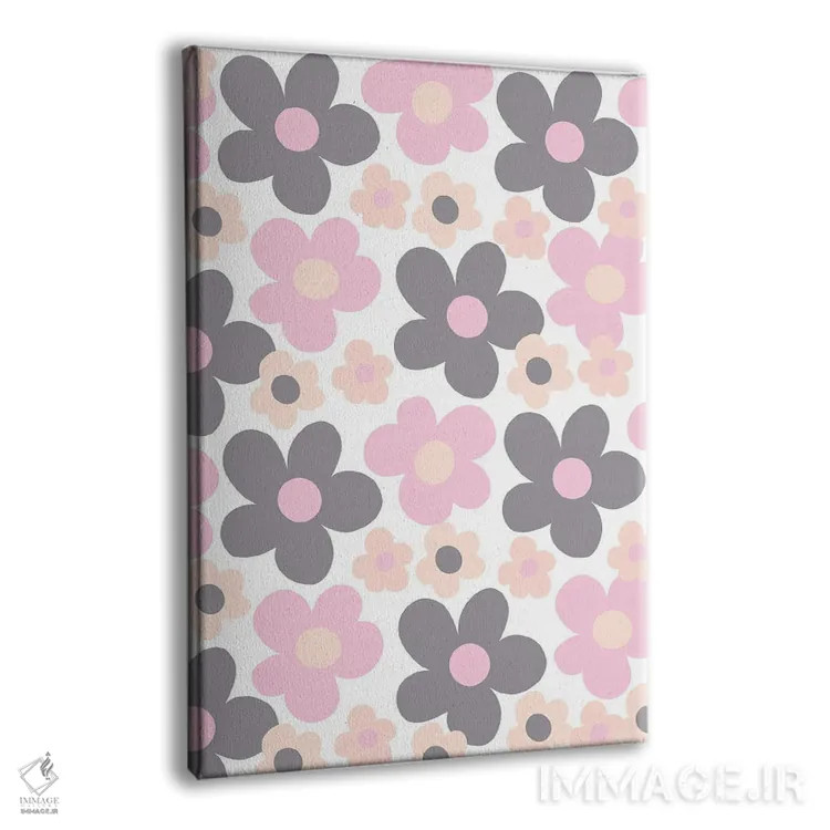 تابلو رویای رترو گلهای آرایشی صورتی و خاکستری اثر هنر آنیتا و بلا - نمای پرسپکتیو محصول