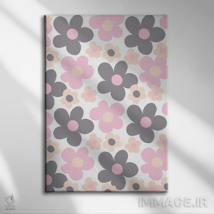 تابلو رویای رترو گلهای آرایشی صورتی و خاکستری اثر هنر آنیتا و بلا - نمای روبهرو روی دیوار