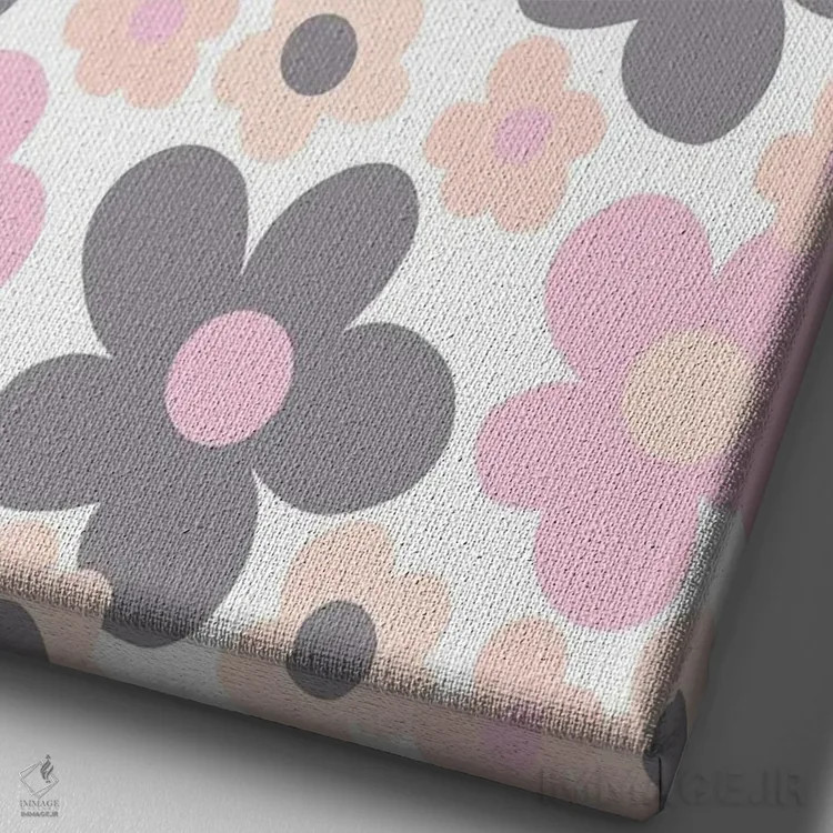 تابلو رویای رترو گلهای آرایشی صورتی و خاکستری اثر هنر آنیتا و بلا - نمای نزدیک بافت بوم