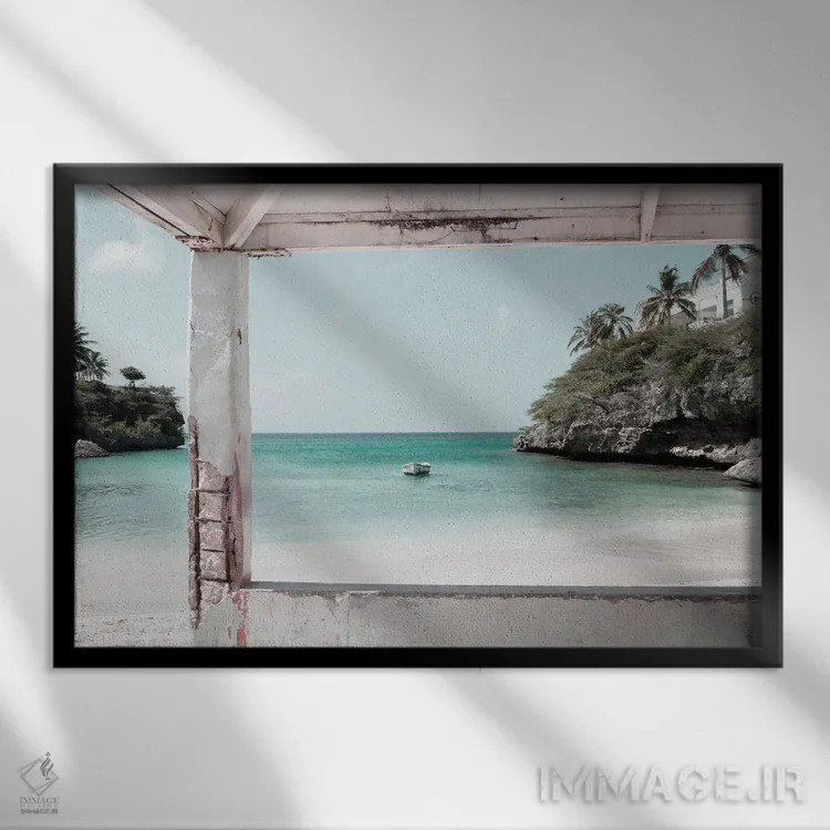 تابلو رویای ساحل لاگون آبی دوم اثر هنر آنیتا و بلا - نمای قابدار مشکی