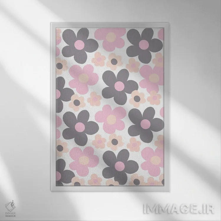 تابلو رویای رترو گلهای آرایشی صورتی و خاکستری اثر هنر آنیتا و بلا - نمای قابدار سفید