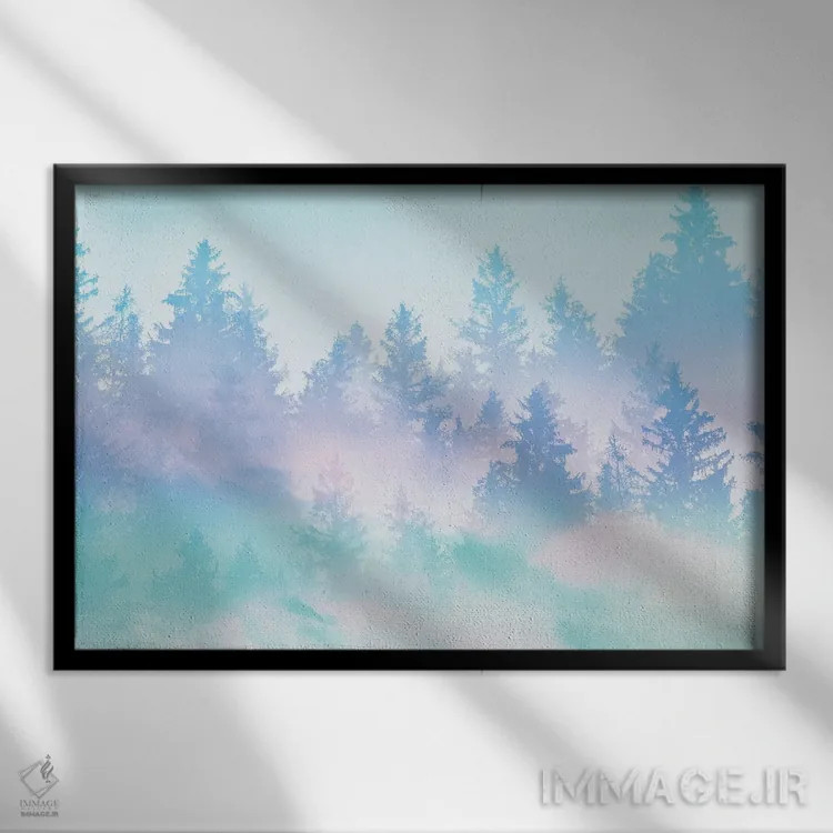 تابلو رویای جنگل پاستلی چهارم اثر هنر آنیتا و بلا - نمای قابدار مشکی