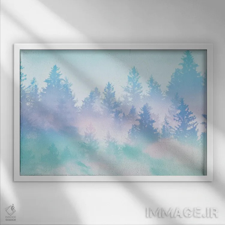 تابلو رویای جنگل پاستلی چهارم اثر هنر آنیتا و بلا - نمای قابدار سفید