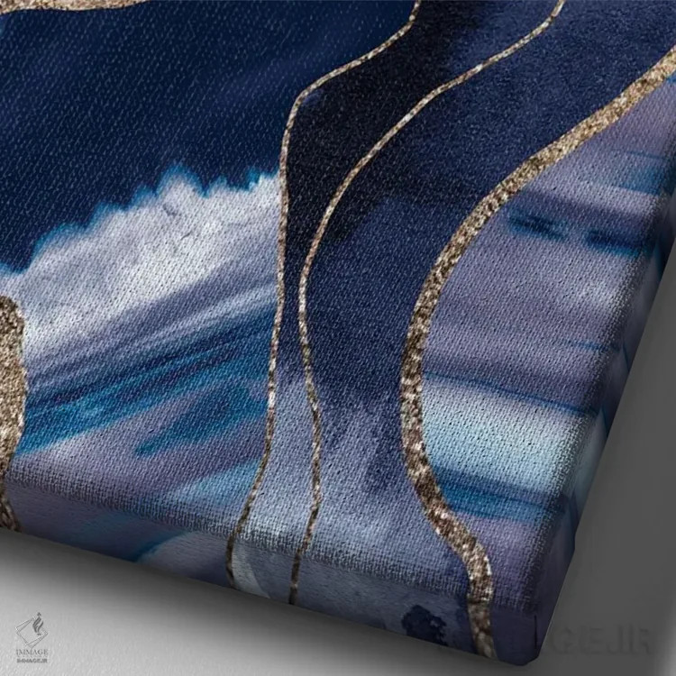 تابلو شکوه مرمر آبی عقیق و درخشش طلایی یک اثر هنر آنیتا و بلا - نمای نزدیک بافت بوم