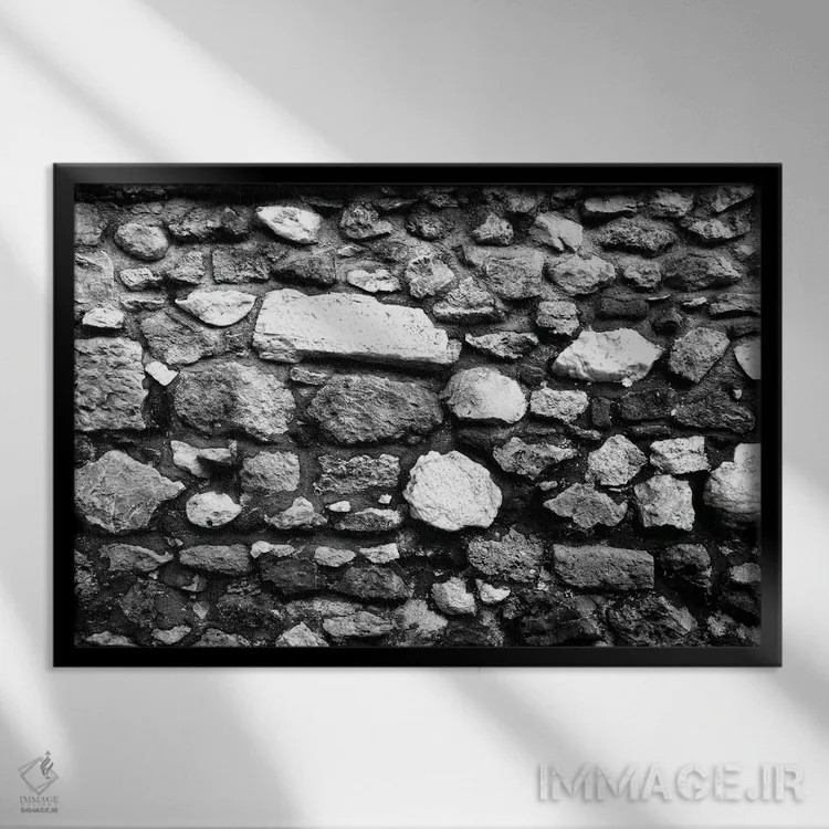 تابلو دیوار سنگی سیاه و سفید یک اثر هنر آنیتا و بلا - نمای قابدار مشکی