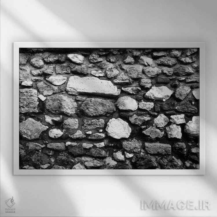تابلو دیوار سنگی سیاه و سفید یک اثر هنر آنیتا و بلا - نمای قابدار سفید