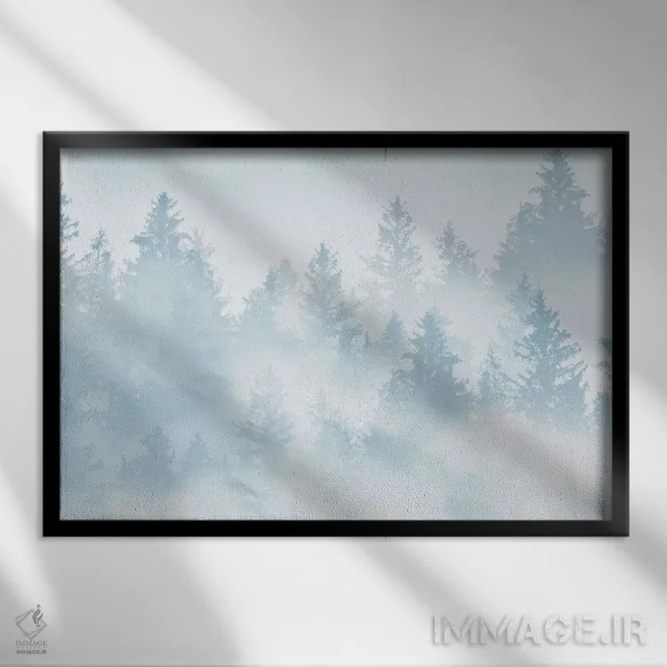 تابلو رویای جنگل آبی ملایم اثر هنر آنیتا و بلا - نمای قابدار مشکی