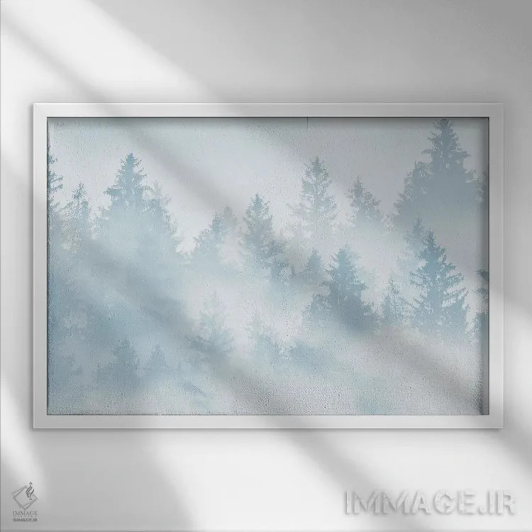 تابلو رویای جنگل آبی ملایم اثر هنر آنیتا و بلا - نمای قابدار سفید