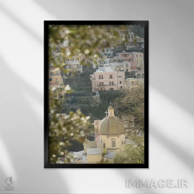 تابلو زیبایی گنبد پوزیتانو یک اثر هنر آنیتا و بلا - نمای قابدار مشکی