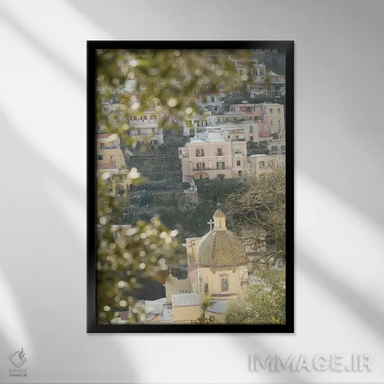 تابلو زیبایی گنبد پوزیتانو یک اثر هنر آنیتا و بلا - نمای قابدار مشکی