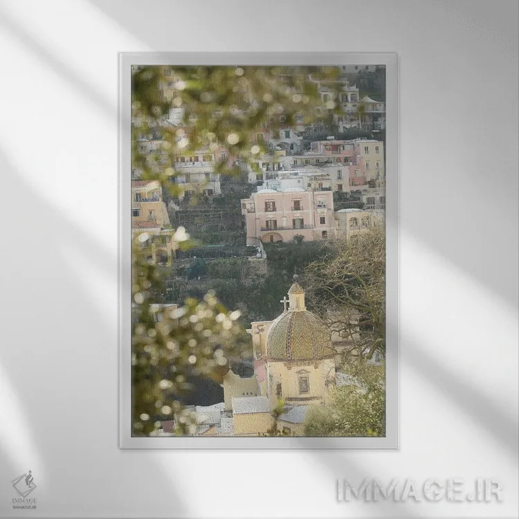 تابلو زیبایی گنبد پوزیتانو یک اثر هنر آنیتا و بلا - نمای قابدار سفید