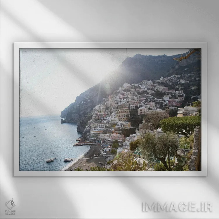 تابلو پوزیتانو زیبا دو اثر هنر آنیتا و بلا - نمای قابدار سفید