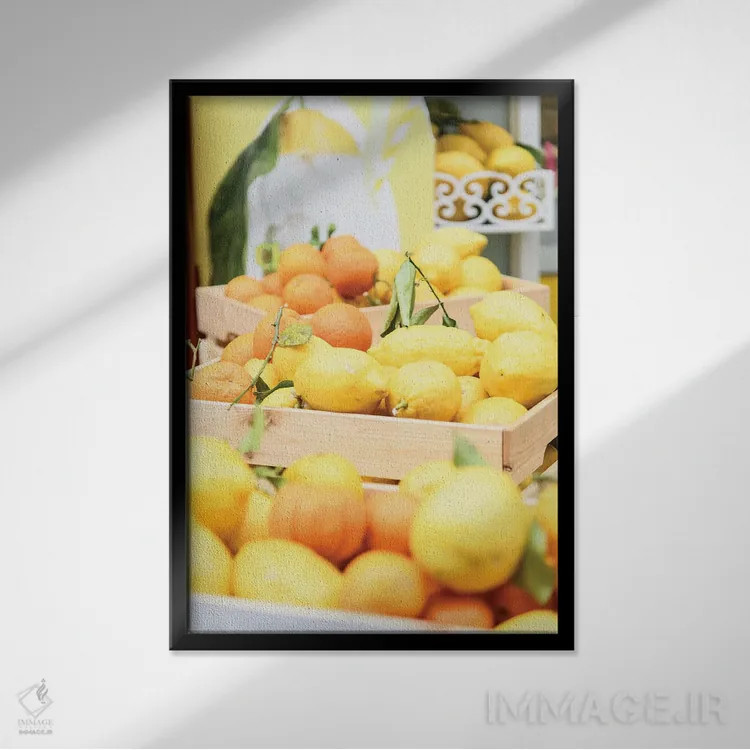 تابلو لیموها و پرتقالهای آمالفی یک اثر هنر آنیتا و بلا - نمای قابدار مشکی