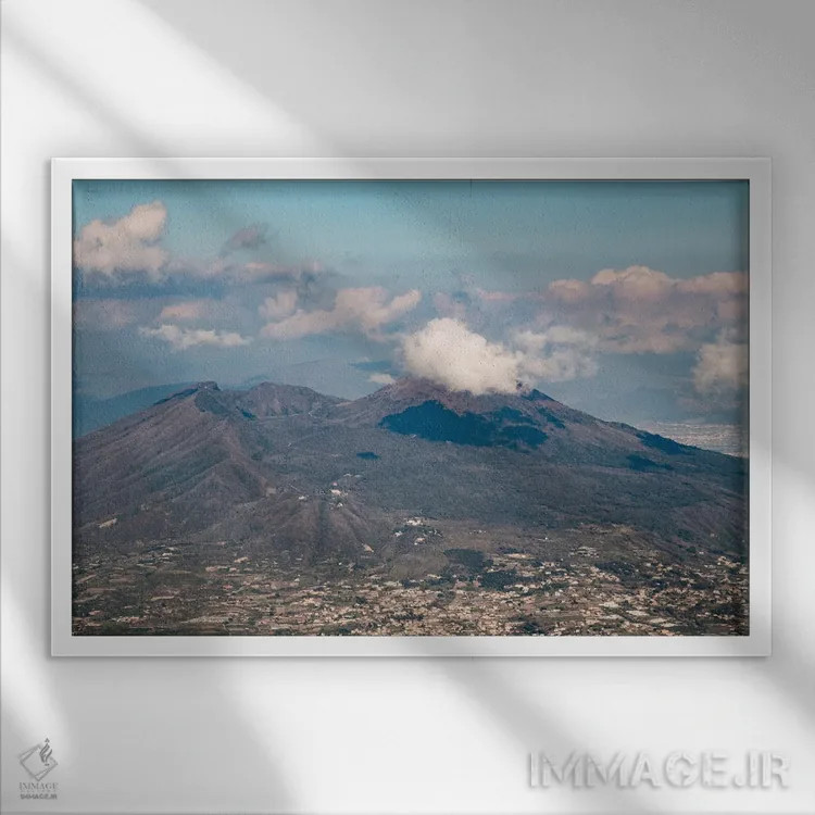 تابلو نمای کوه وزوو ناپل یک اثر هنر آنیتا و بلا - نمای قابدار سفید