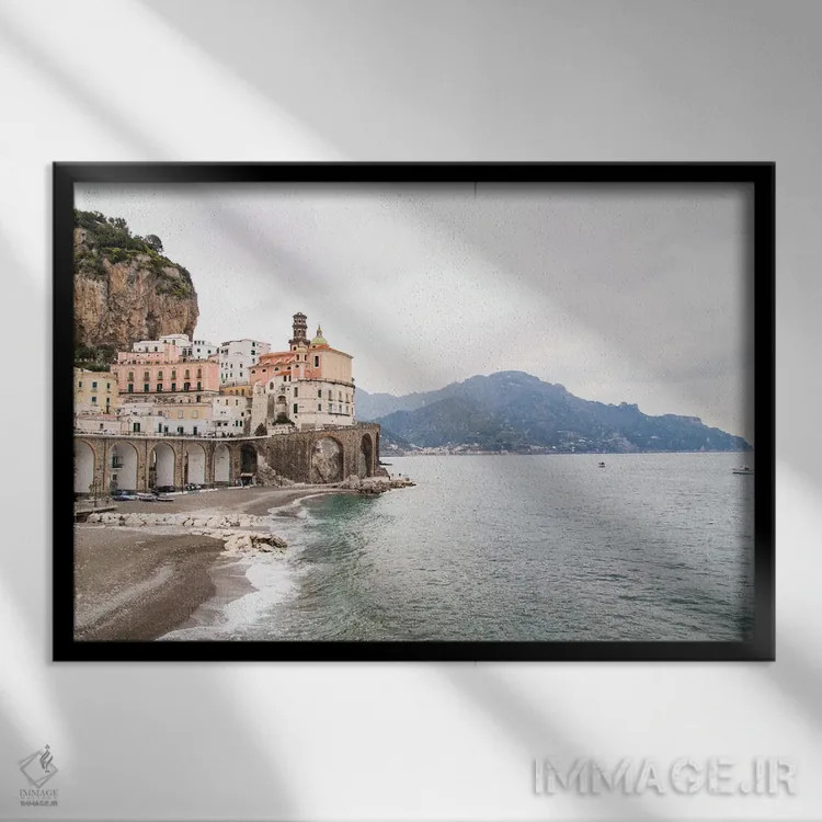 تابلو رویای ساحل آترانی دو اثر هنر آنیتا و بلا - نمای قابدار مشکی