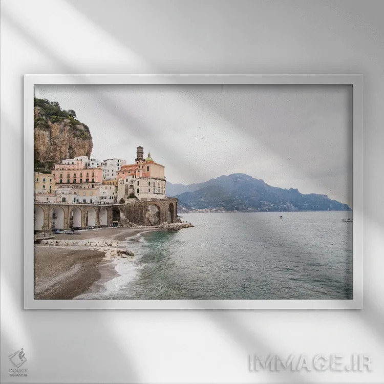 تابلو رویای ساحل آترانی دو اثر هنر آنیتا و بلا - نمای قابدار سفید