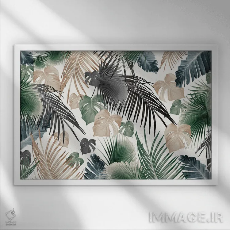 تابلو رویای برگهای جنگل گرمسیری سیزدهم اثر هنر آنیتا و بلا - نمای قابدار سفید