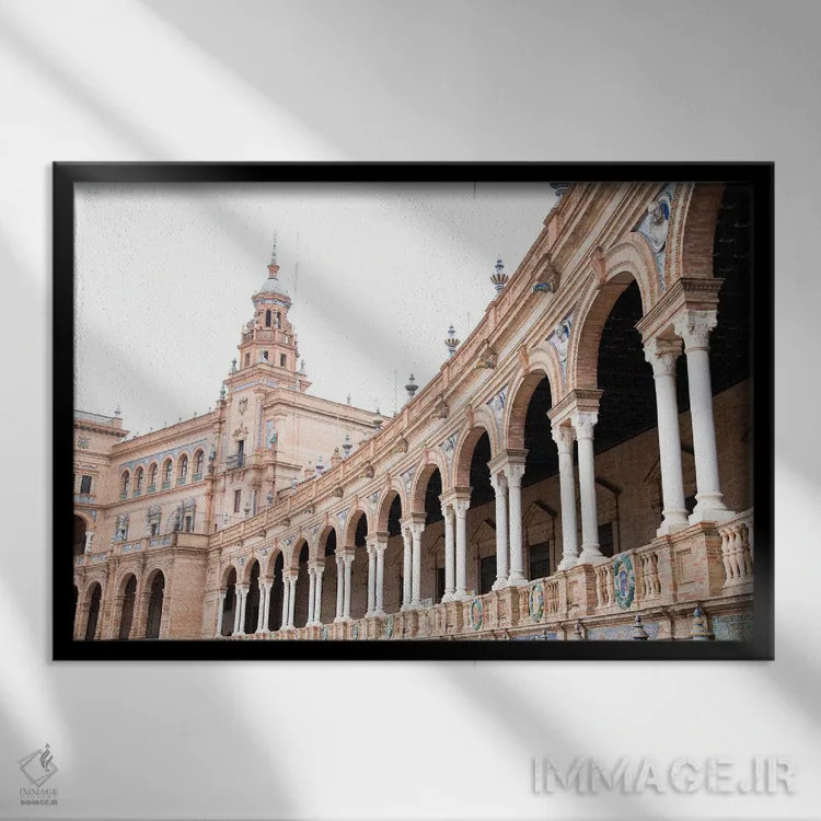 تابلو میدان اسپانیا در سویا یک اثر هنر آنیتا و بلا - نمای قابدار مشکی