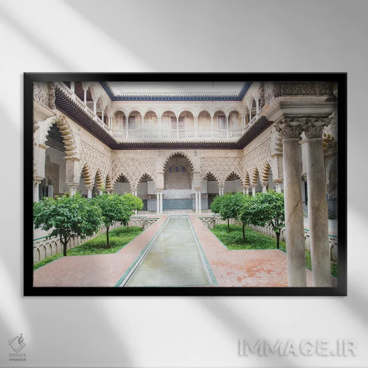 تابلو حیاط د دونسلاس در سویا یک (سبک معماری اسپانیایی) اثر هنر آنیتا و بلا - نمای قابدار مشکی