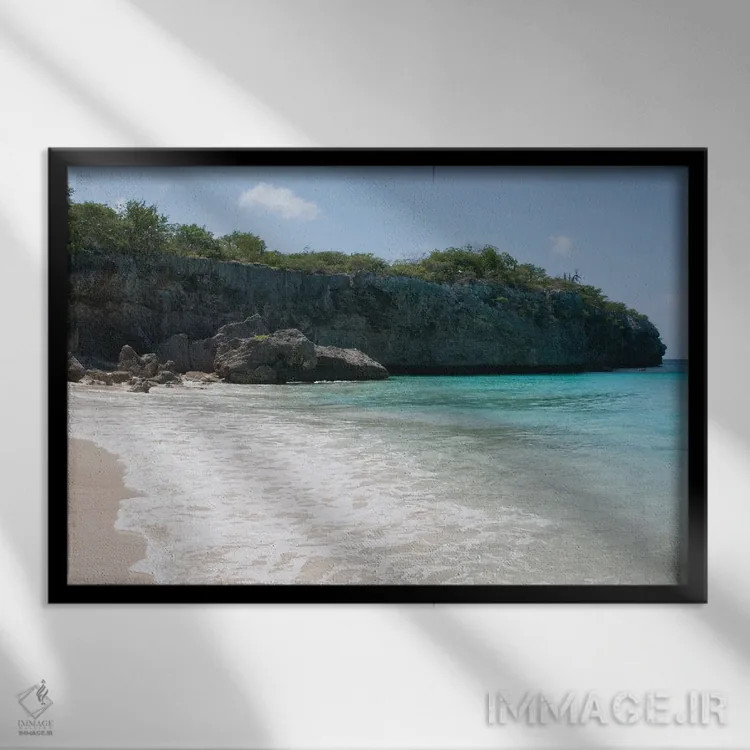 تابلو آرامش ساحل اقیانوس کارائیب سوم اثر هنر آنیتا و بلا - نمای قابدار مشکی