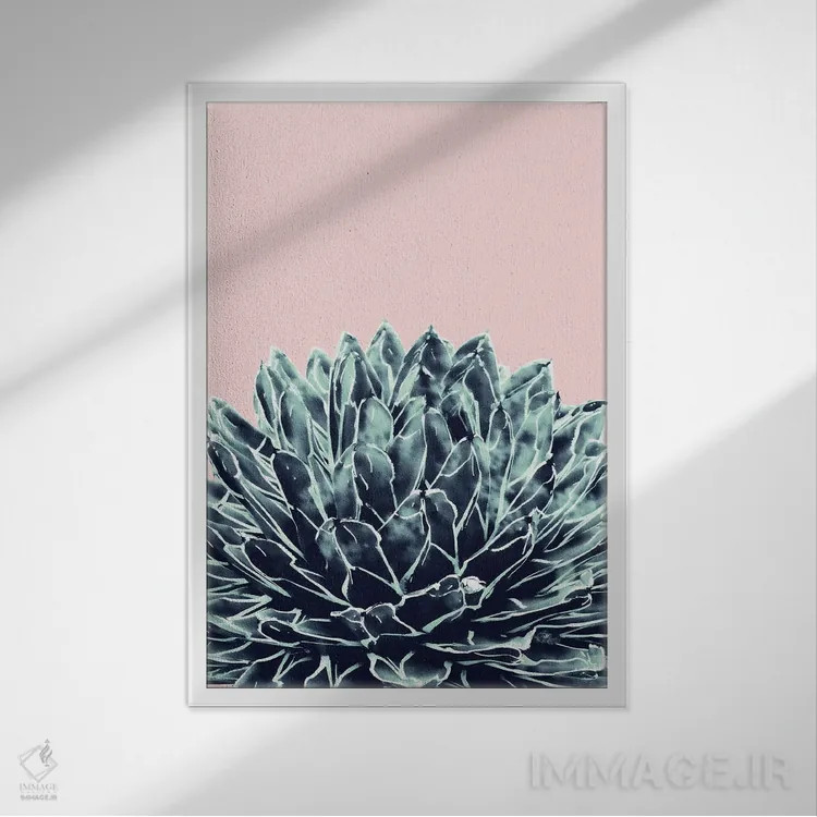 تابلو آگاو سرمهای صورتی شیک یک اثر هنر آنیتا و بلا - نمای قابدار سفید