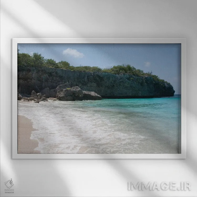 تابلو آرامش ساحل اقیانوس کارائیب سوم اثر هنر آنیتا و بلا - نمای قابدار سفید