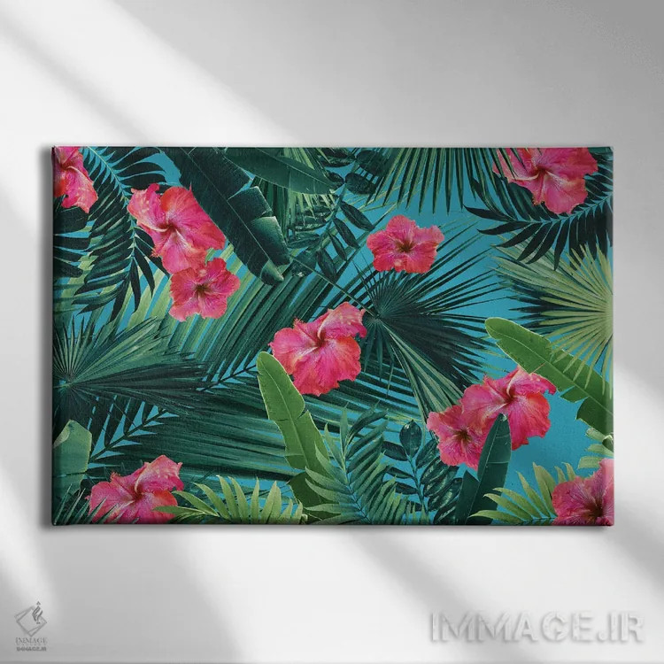 تابلو طرح جنگلی گل هیبیسکوس استوایی یکم اثر هنر آنیتا و بلا - نمای روبهرو روی دیوار