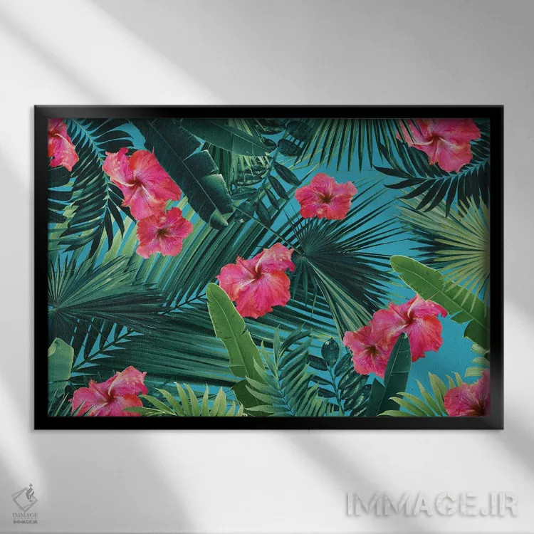 تابلو طرح جنگلی گل هیبیسکوس استوایی یکم اثر هنر آنیتا و بلا - نمای قابدار مشکی
