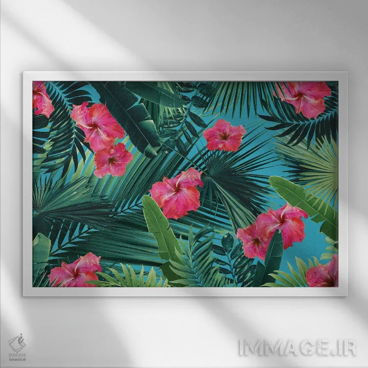 تابلو طرح جنگلی گل هیبیسکوس استوایی یکم اثر هنر آنیتا و بلا - نمای قابدار سفید