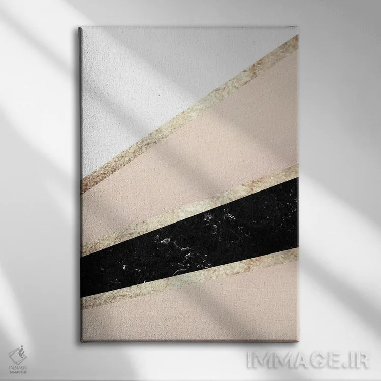 تابلو طرح مرمری صورتی، سفید، مشکی و رگههای طلای گل سرخ یکم اثر هنر آنیتا و بلا - نمای روبهرو روی دیوار