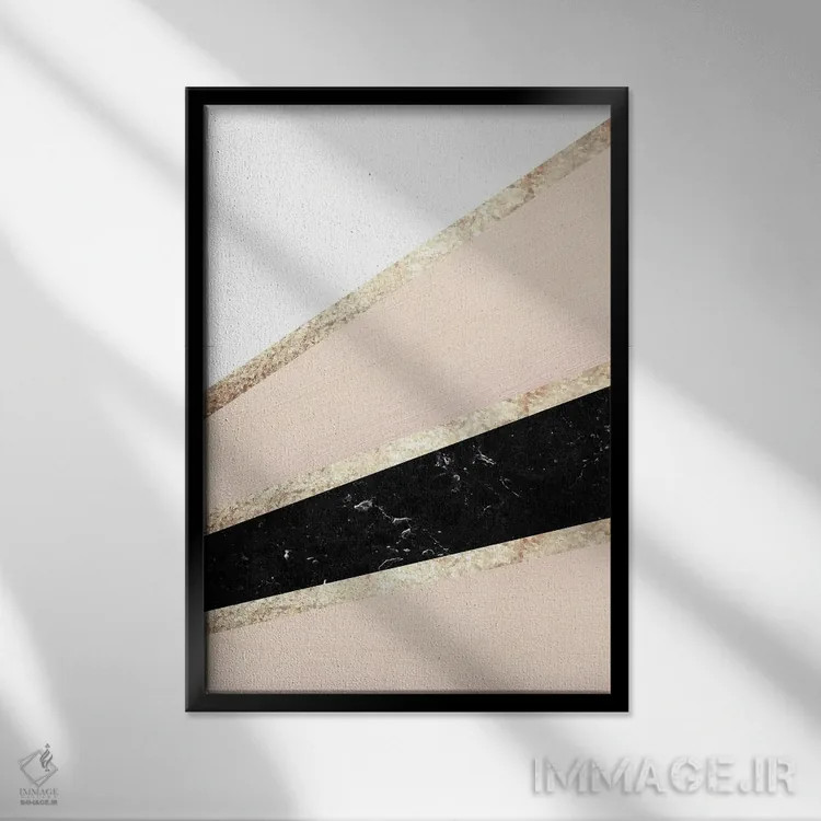 تابلو طرح مرمری صورتی، سفید، مشکی و رگههای طلای گل سرخ یکم اثر هنر آنیتا و بلا - نمای قابدار مشکی