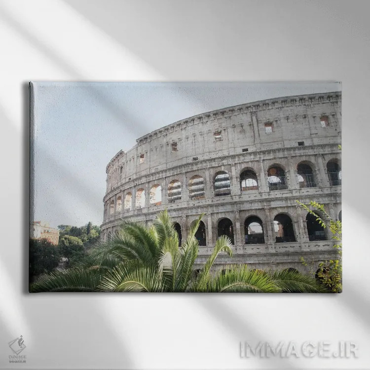 تابلو کلوسئوم رم همراه با نخل سوم اثر هنر آنیتا و بلا - نمای روبهرو روی دیوار