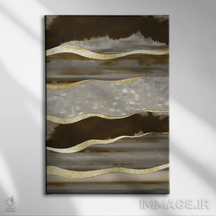 تابلو شکوه نوار طلایی آگات قهوهای یکم اثر هنر آنیتا و بلا - نمای روبهرو روی دیوار