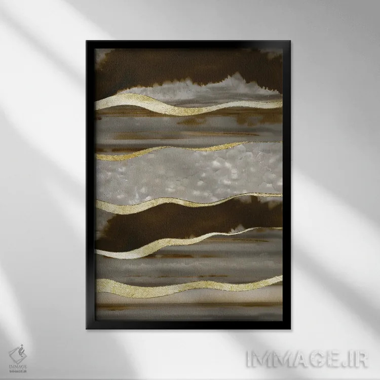 تابلو شکوه نوار طلایی آگات قهوهای یکم اثر هنر آنیتا و بلا - نمای قابدار مشکی