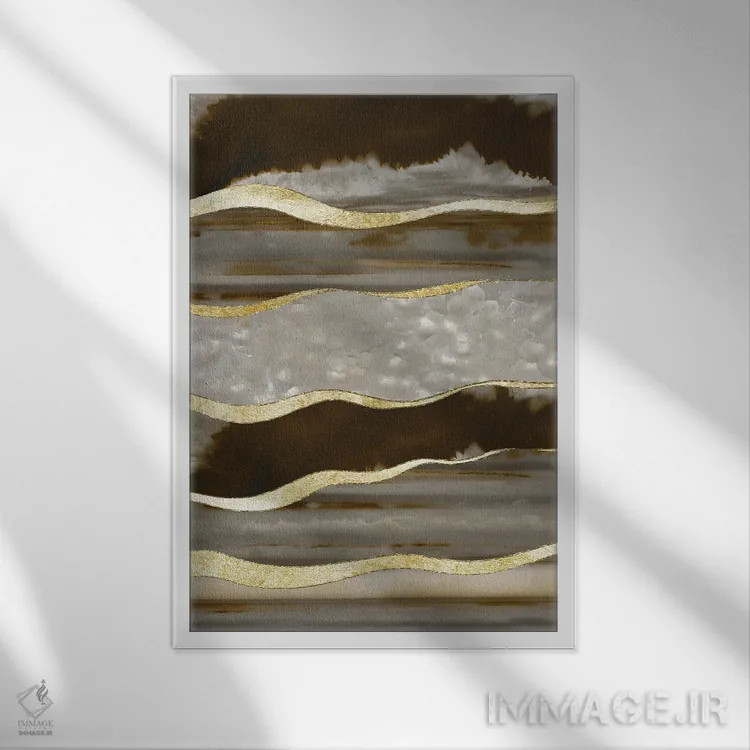 تابلو شکوه نوار طلایی آگات قهوهای یکم اثر هنر آنیتا و بلا - نمای قابدار سفید