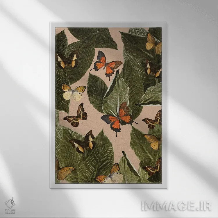 تابلو لذت جنگل پروانهها یکم اثر هنر آنیتا و بلا - نمای قابدار سفید