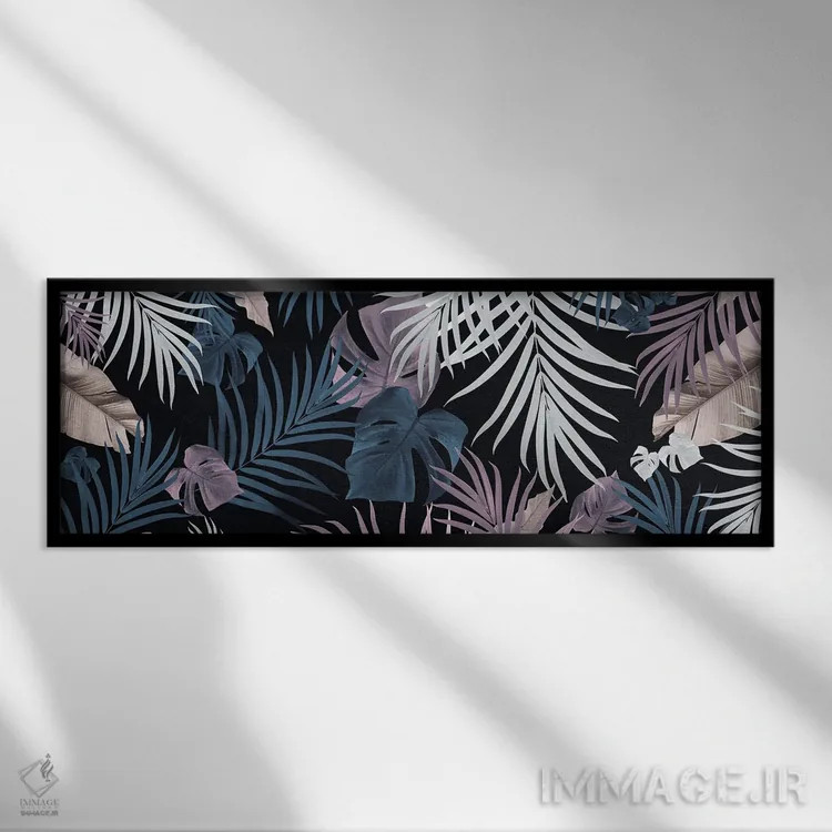 تابلو طرح برگهای شب جنگل استوایی هفتم اثر هنر آنیتا و بلا - نمای قابدار مشکی
