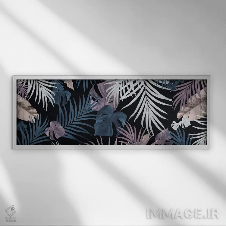 تابلو طرح برگهای شب جنگل استوایی هفتم اثر هنر آنیتا و بلا - نمای قابدار سفید