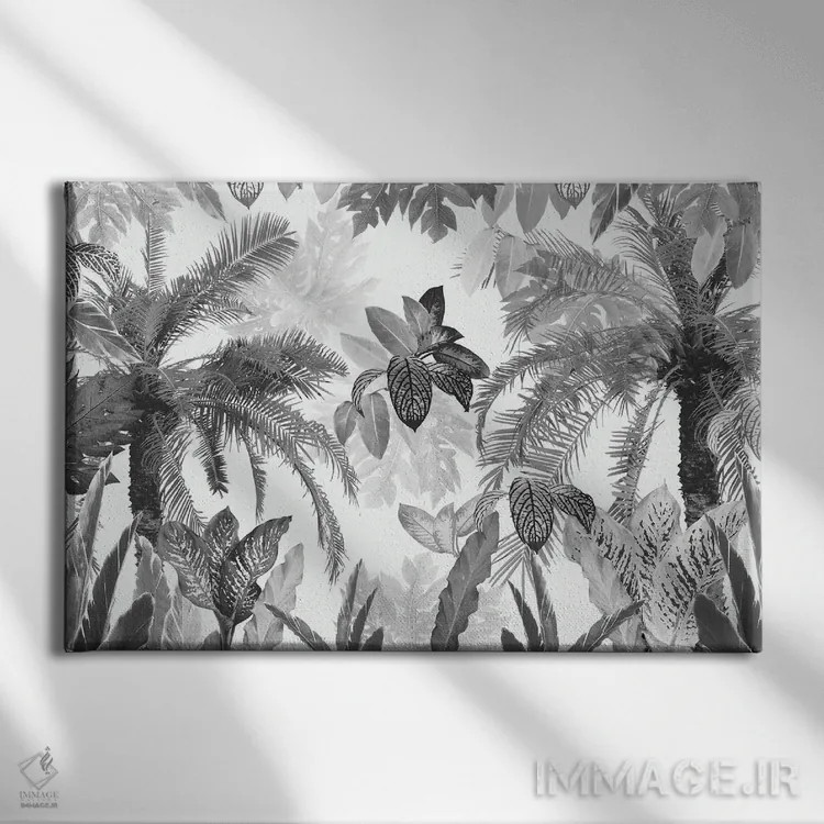 تابلو برگهای جنگل استوایی مدرن وینتیج دوم اثر هنر آنیتا و بلا - نمای روبهرو روی دیوار