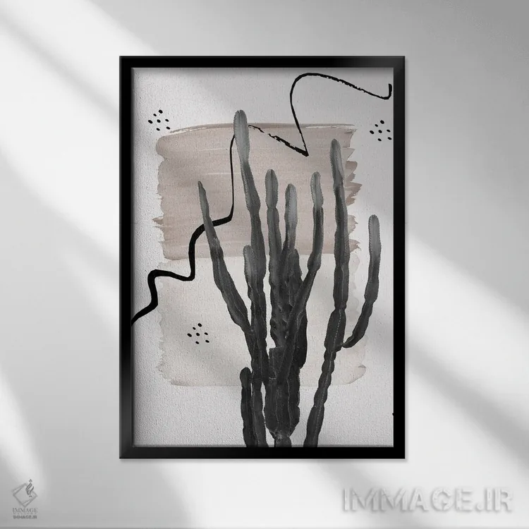 تابلو کاکتوس انتزاعی طبیعی یکم اثر هنر آنیتا و بلا - نمای قابدار مشکی