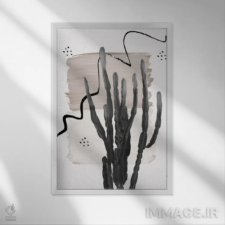 تابلو کاکتوس انتزاعی طبیعی یکم اثر هنر آنیتا و بلا - نمای قابدار سفید