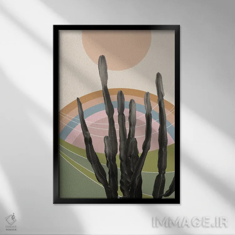تابلو کاکتوس در صحرا دوم اثر هنر آنیتا و بلا - نمای قابدار مشکی